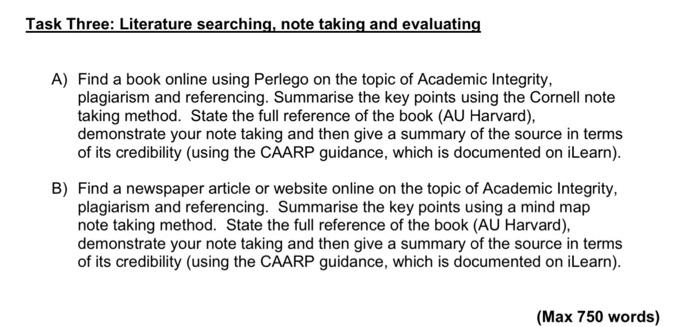 g Task Three: Literature searching, note taking