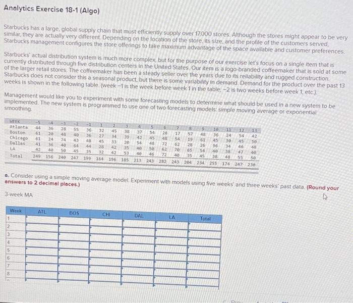 Analytics Exercise 18-1 (Algo) Starbucks has a