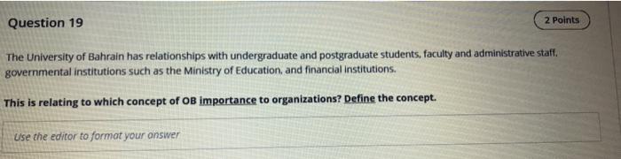 Question 19 2 Points The University of Bahrain