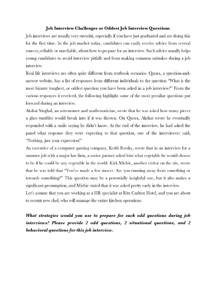 Job Interview Challenges or Oddest Job Interview