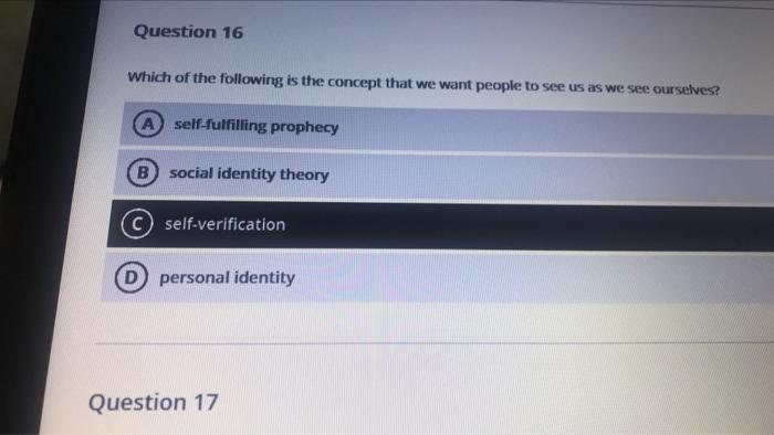 Question 16 Which of the following is the concept