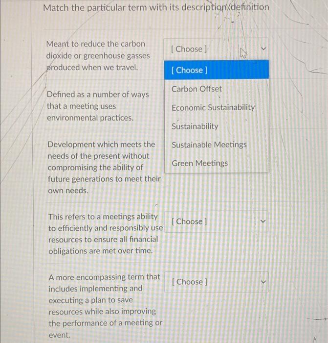 Match the particular term with its description