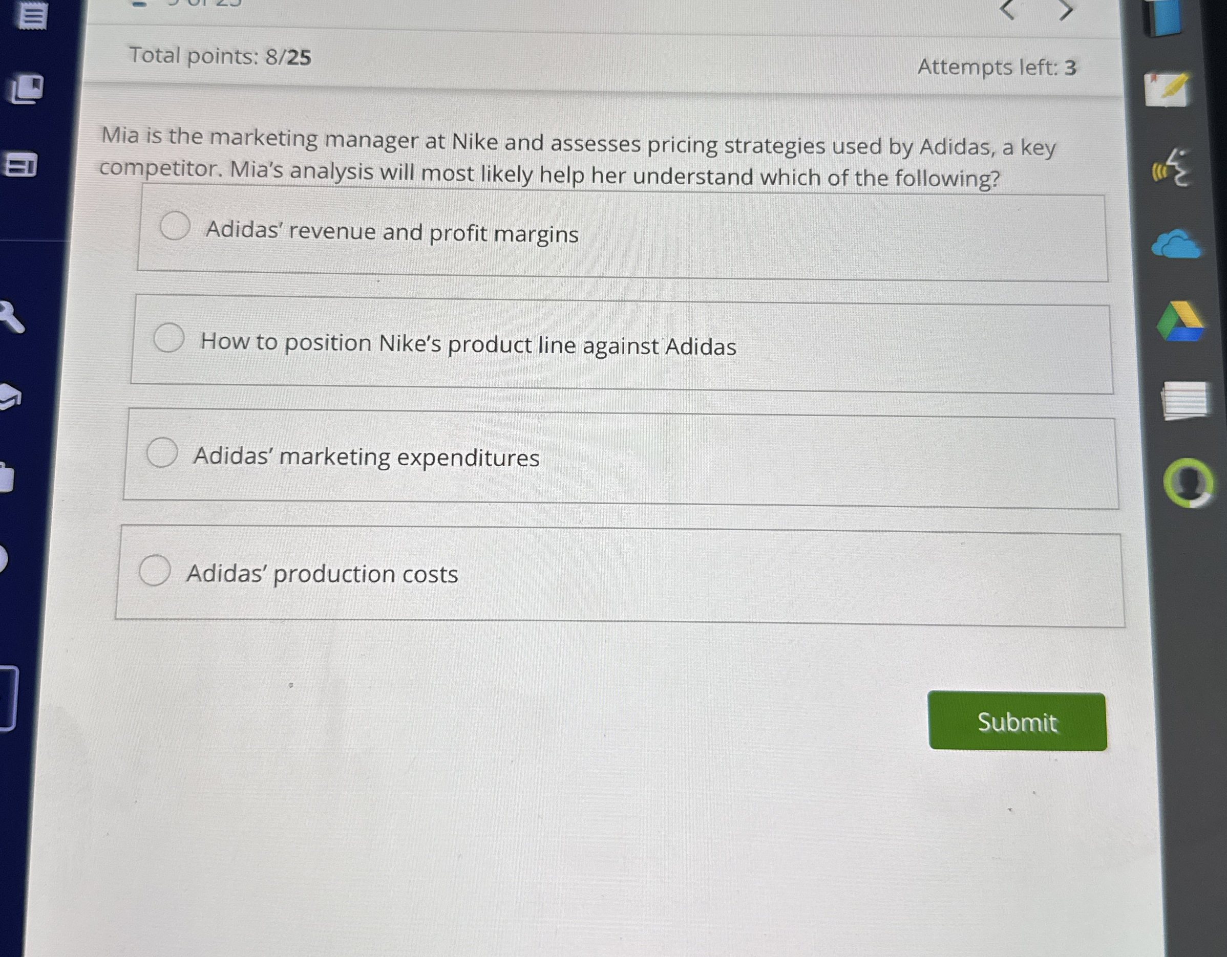 Total points: 8 / 2 5 Attempts left: 3 Mia is the