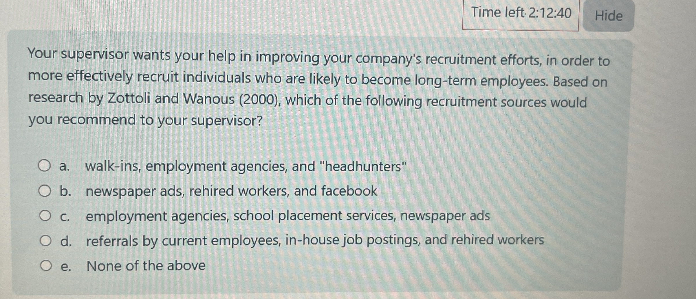 Time left 2 : 1 2 : 4 0 Your supervisor wants