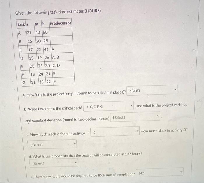 part B, C,d, and e please Given the following