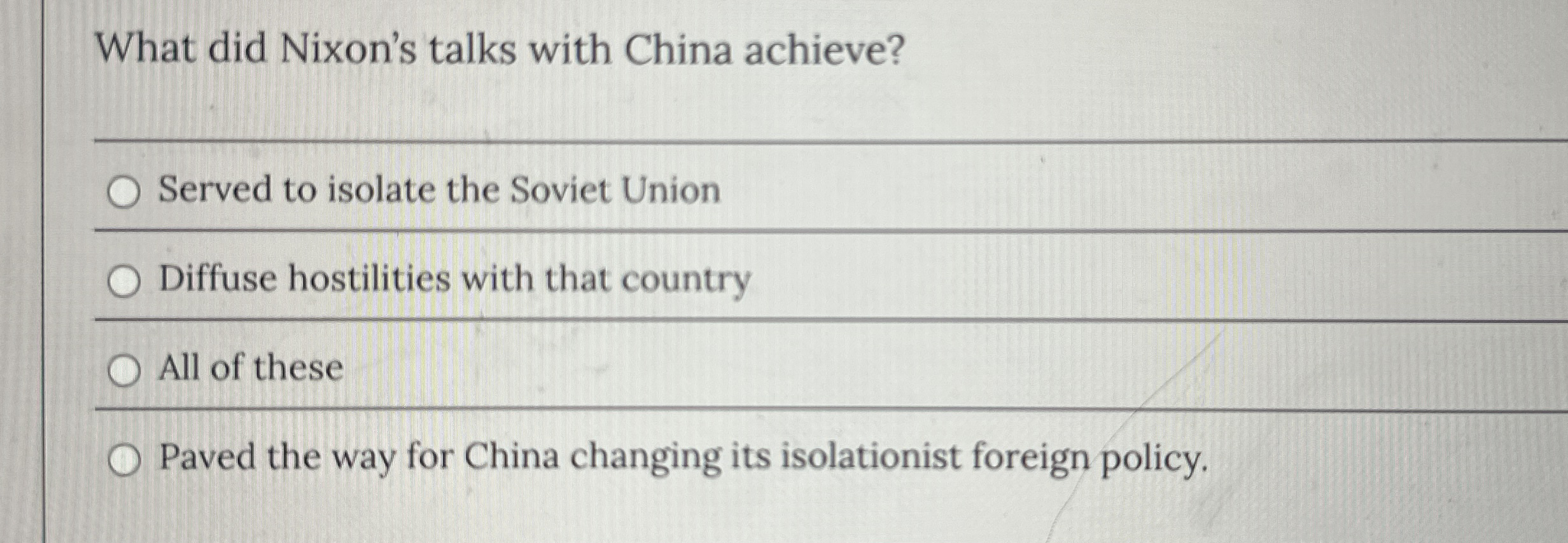 What did Nixon's talks with China achieve? q ,