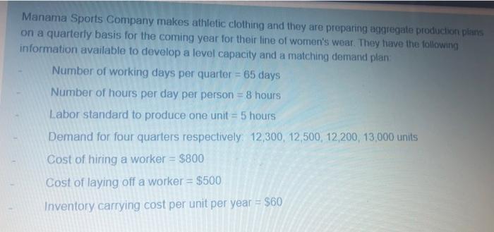 Manama Sports Company makes athletic clothing and