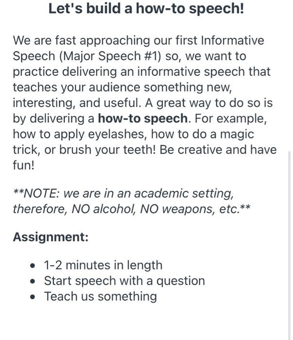 1-2 minute speech about whatever Let's build a