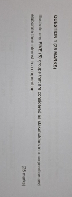 QUESTION 1 ( 2 5 MARKS ) Illustrate any FIVE ( 5