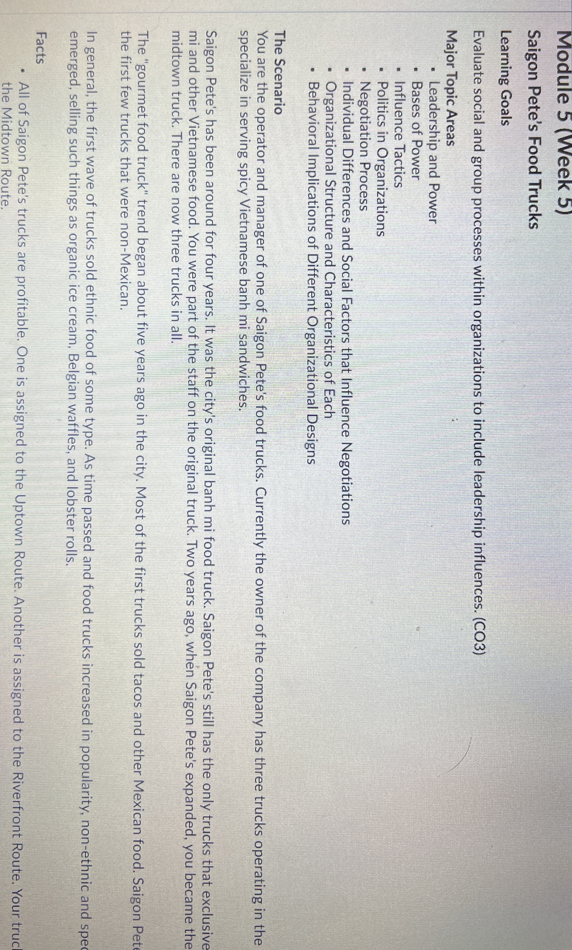 Module 5 ( Week 5 ) Saigon Pete's Food Trucks