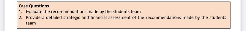 Case Questions 1. Evaluate the recommendations