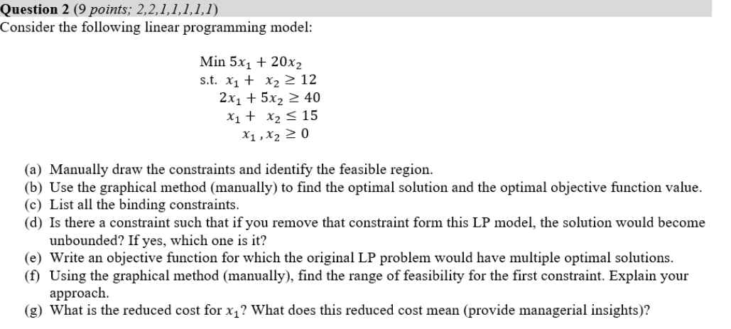 Question 2 ( 9 points; 2 , 2 , 1 , 1 , 1 , 1 , 1