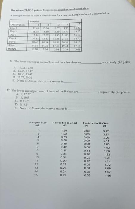 Questions (21-22) 3 points. Instructions: round