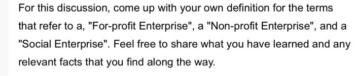 For this discussion, come up with your own