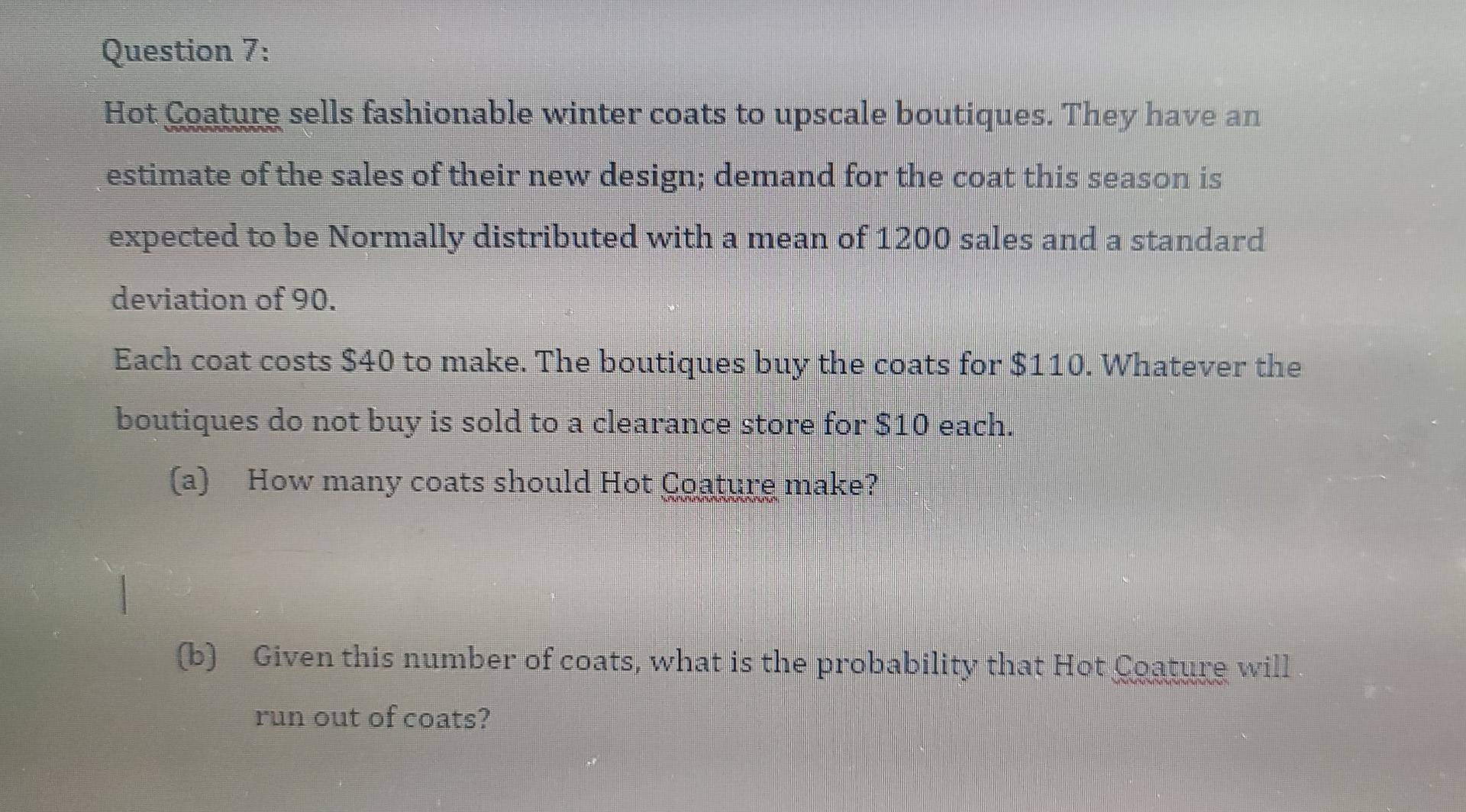 Operations Management, see question below