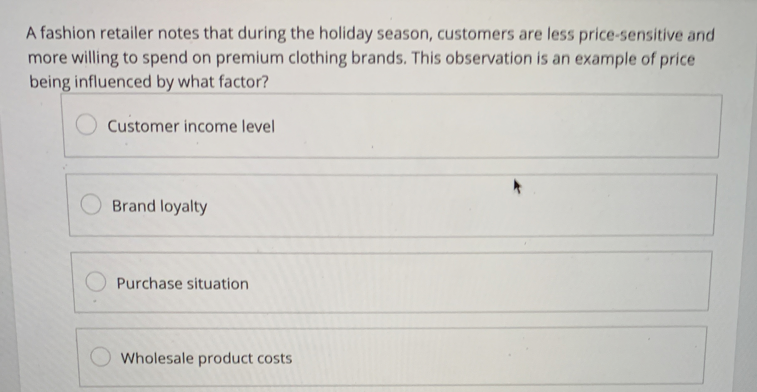 A fashion retailer notes that during the holiday