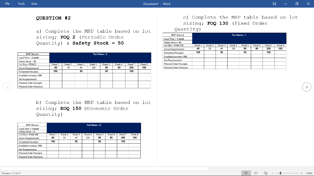 File Tools View Document1 - Word - QUESTION #2 c)