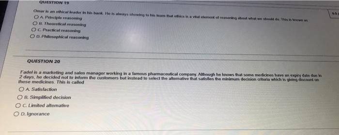 solve this please QUESTION 19 Omar in an ethader