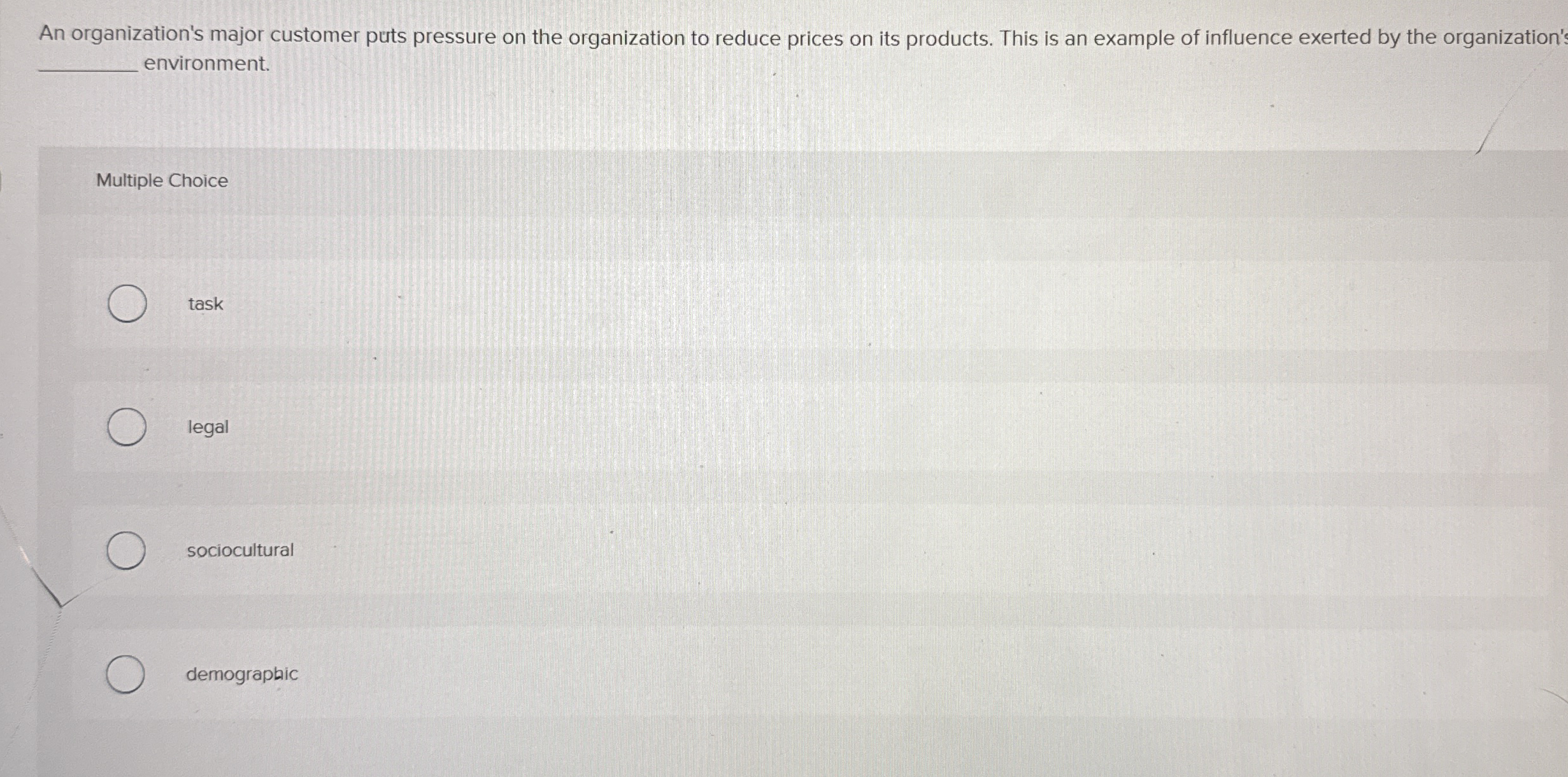 An organization's major customer puts pressure on