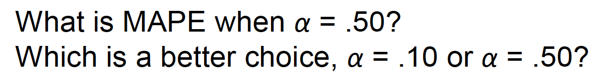 What is MAPE when a = .50? Which is a better