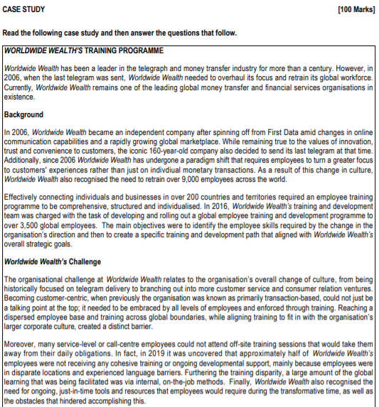 Question 5 (20 Marks) As the Training Manager at