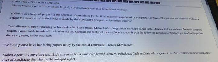 Case Study: The House's Decision Malou recently