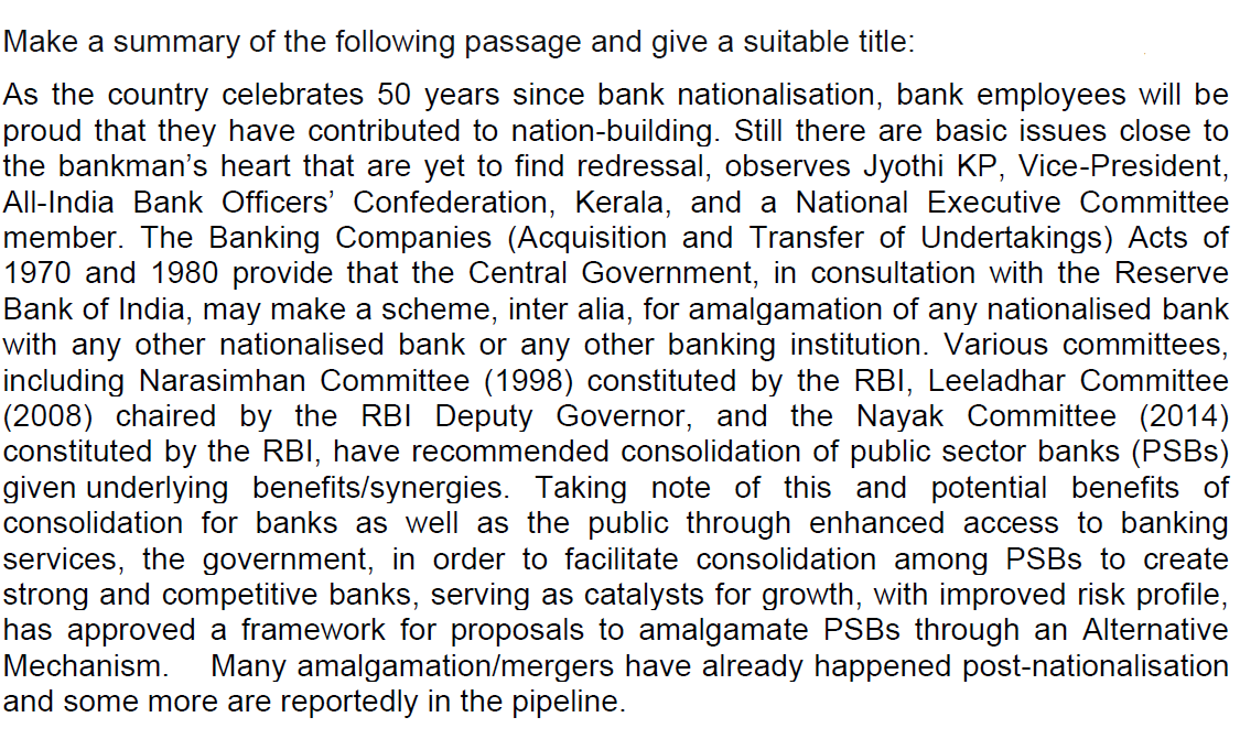 Make a summary of the following passage and give