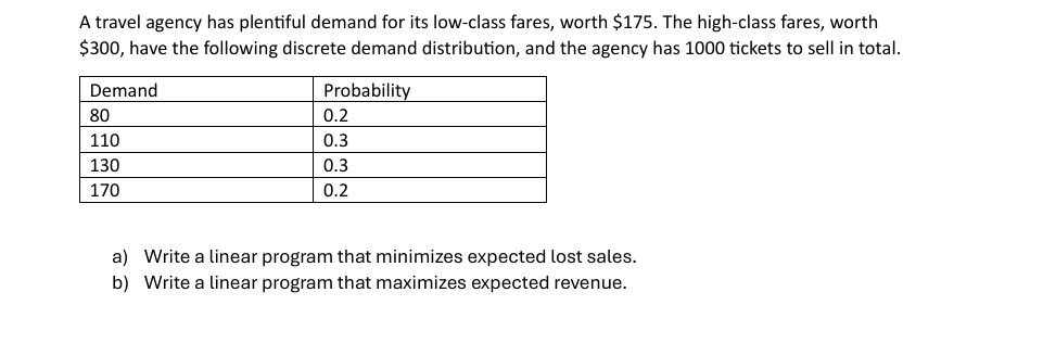 A travel agency has plentiful demand for its low