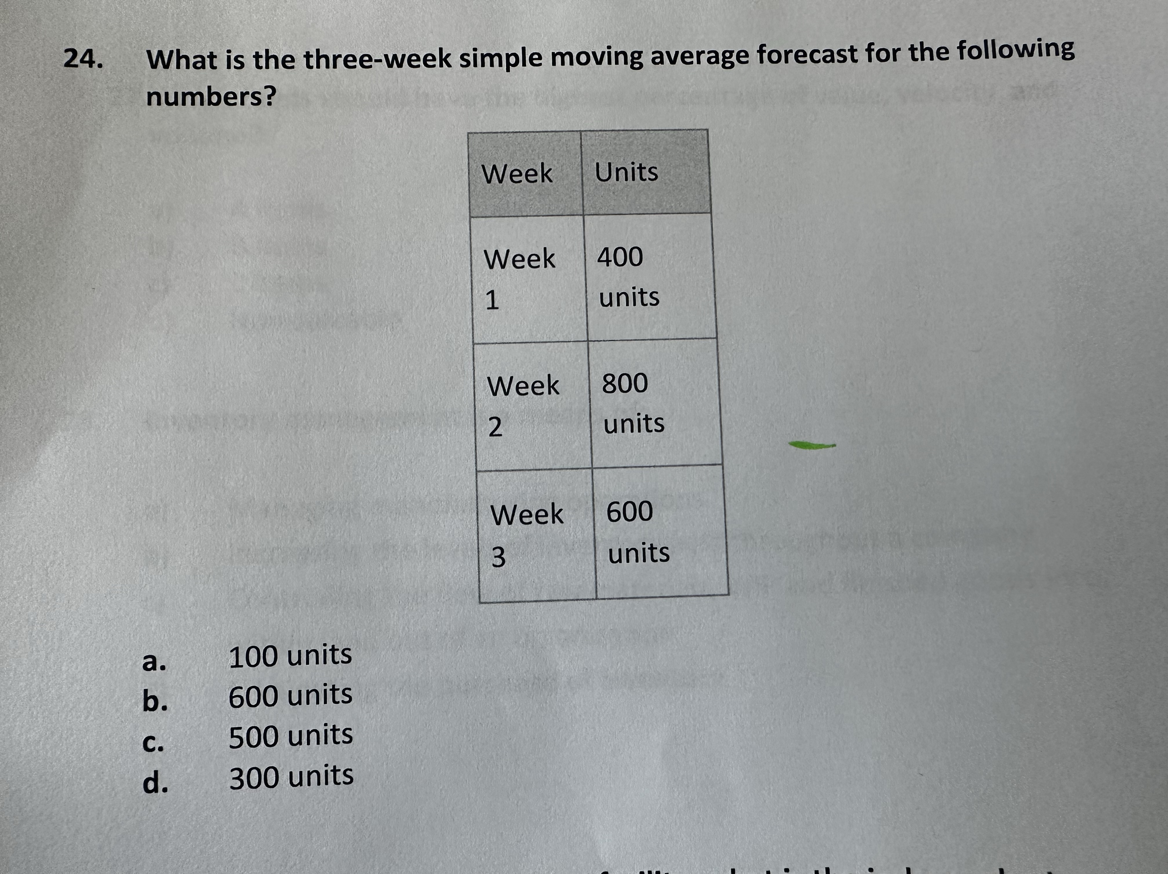 What is the three - week simple moving average