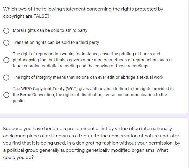 Which two of the following statement concerning