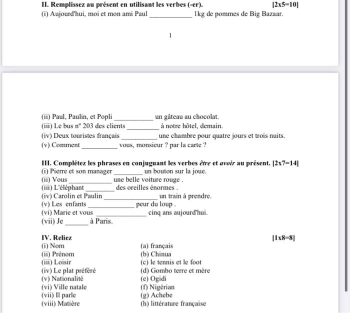 II. Remplissez au prsent en utilisant les verbes