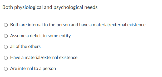 Both physiological and psychological needs Both