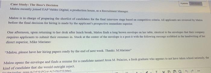 int Case Study: The Boss's Decision Malou