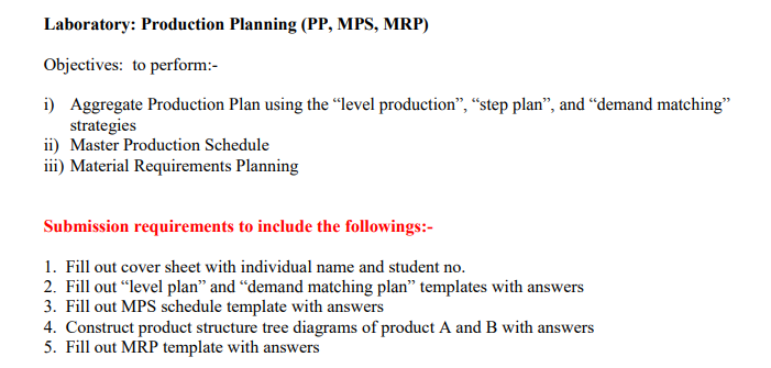 Laboratory: Production Planning (PP, MPS, MRP)