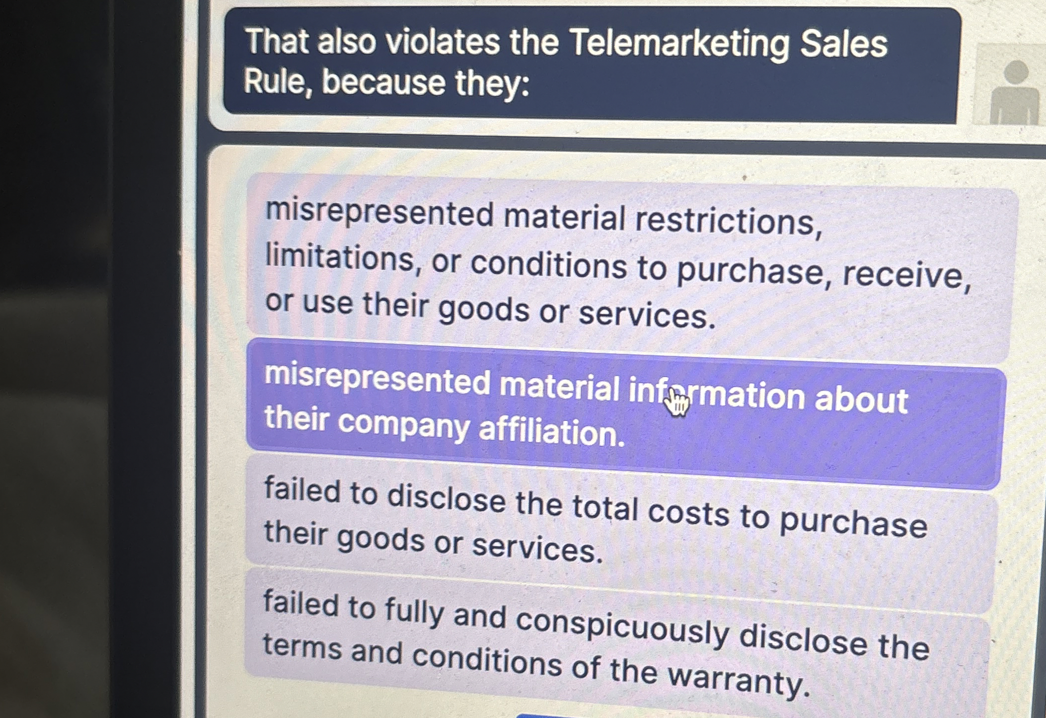 That also violates the Telemarketing Sales Rule,