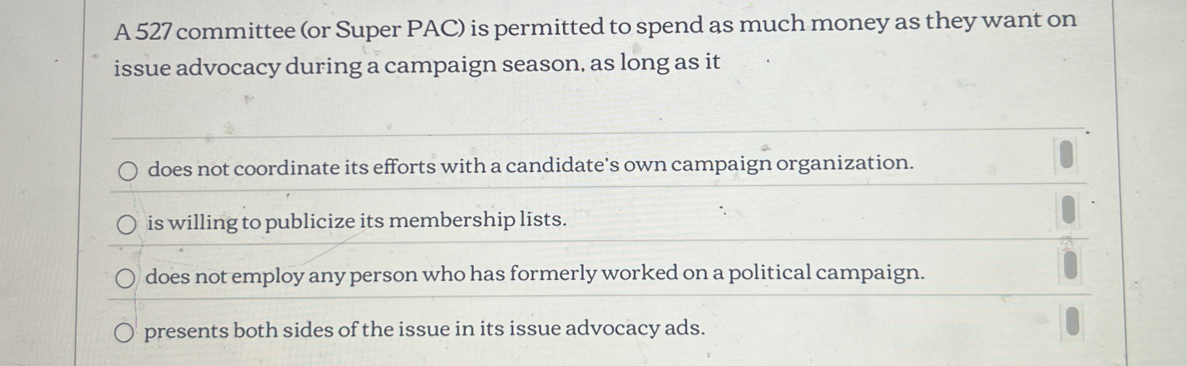 A 5 2 7 committee ( or Super PAC ) is permitted