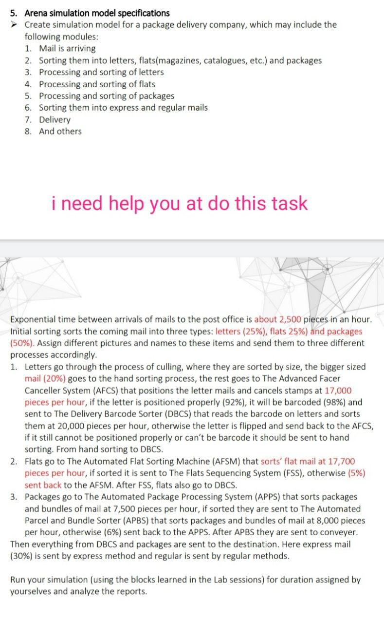 5. Arena simulation model specifications Create