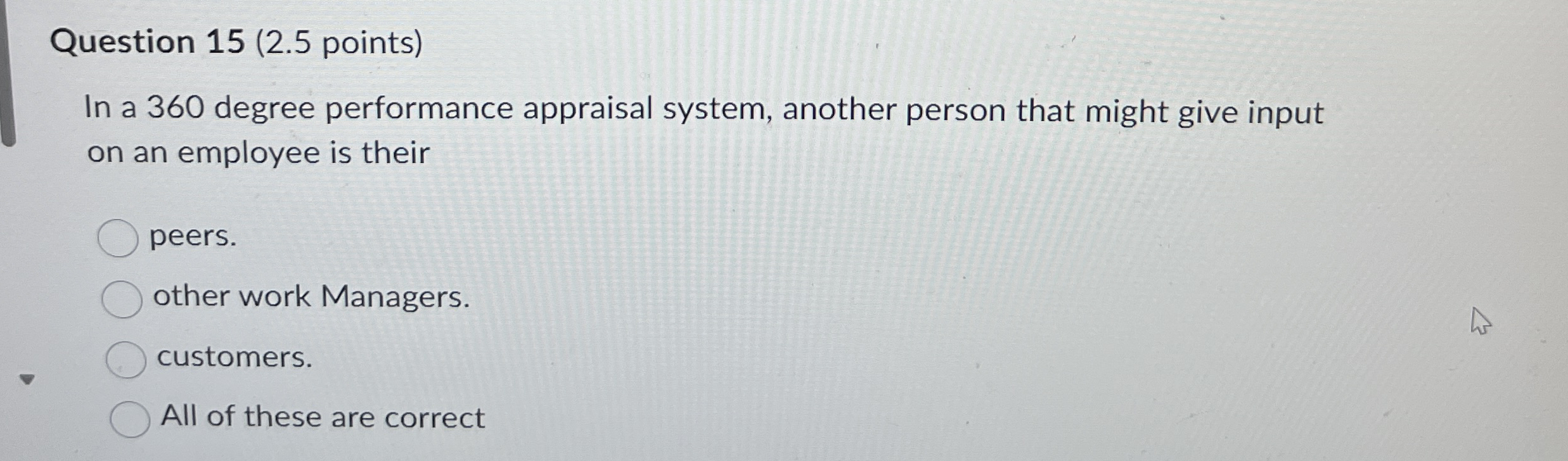 Question 1 5 ( 2 . 5 points ) In a 3 6 0 degree