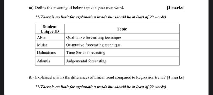 explain time series forecasting and answer b (a)