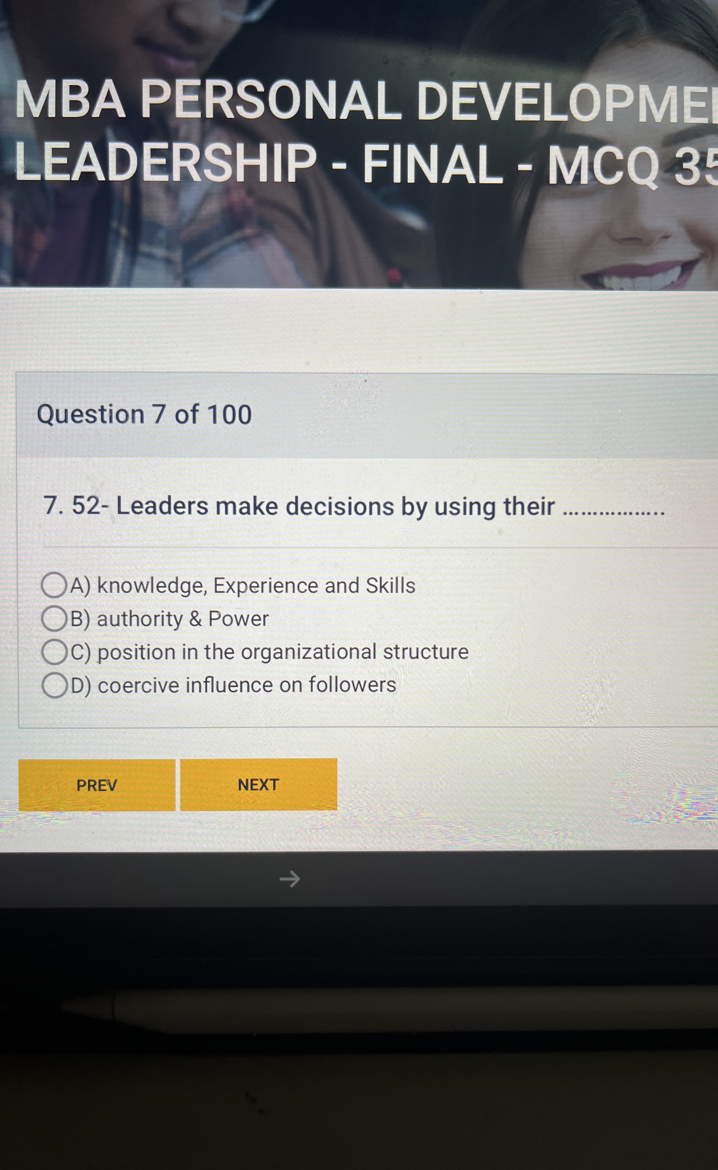 MBA PERSONAL DEVELOPME LEADERSHIP - FINAL - MCQ 3