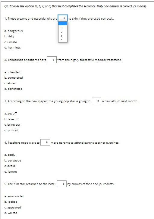 Question 5 Q5. Choose the option (a, b, c, or d)