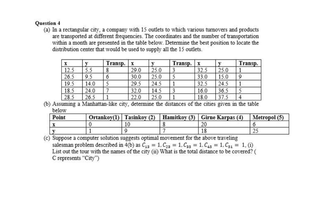 Question 4 (a) In a rectangular city, a company