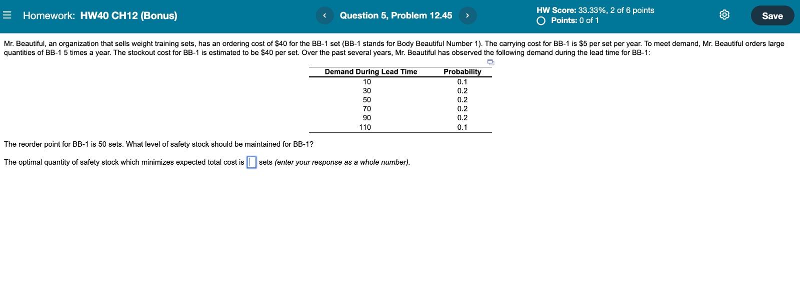 = Homework: HW40 CH12 (Bonus) Question 5, Problem