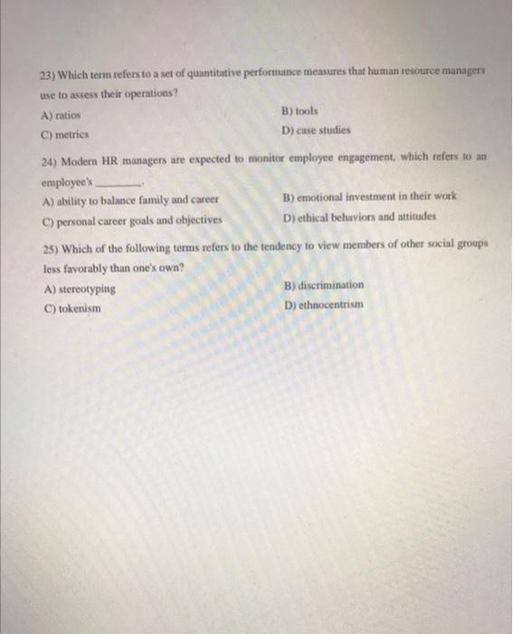 23) Which term refers to a set of quantitative