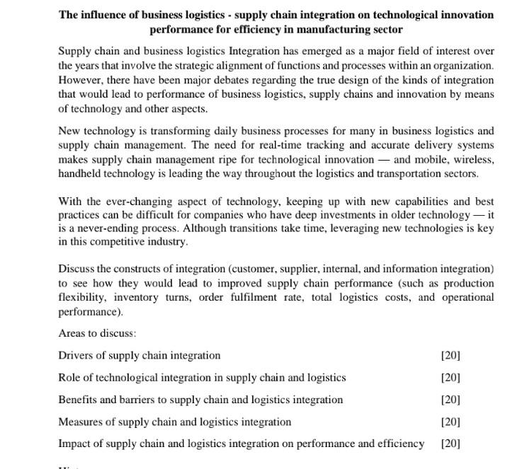 The influence of business logistics - supply