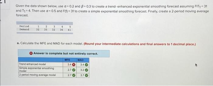 Given the data shown below, use a = 0.2 and 3 =