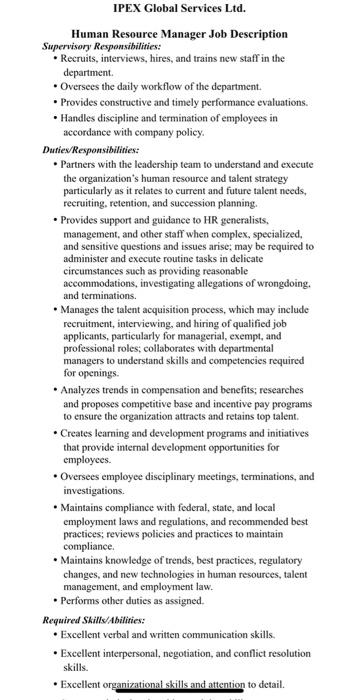 human resource consultant IPEX Global Services