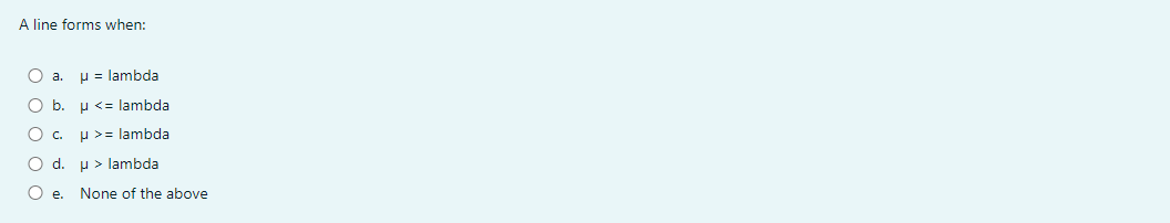 A line forms when: O a. u = lambda O b. u =