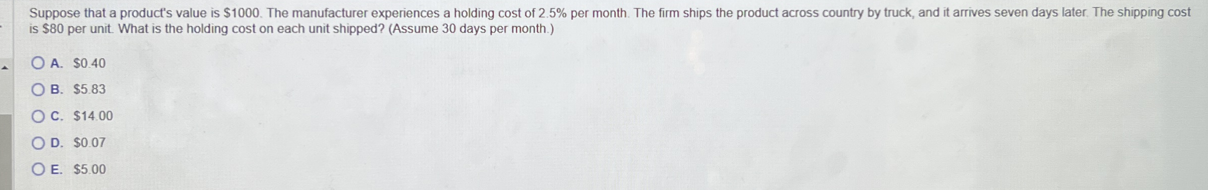 Suppose that a product's value is $ 1 0 0 0 . The