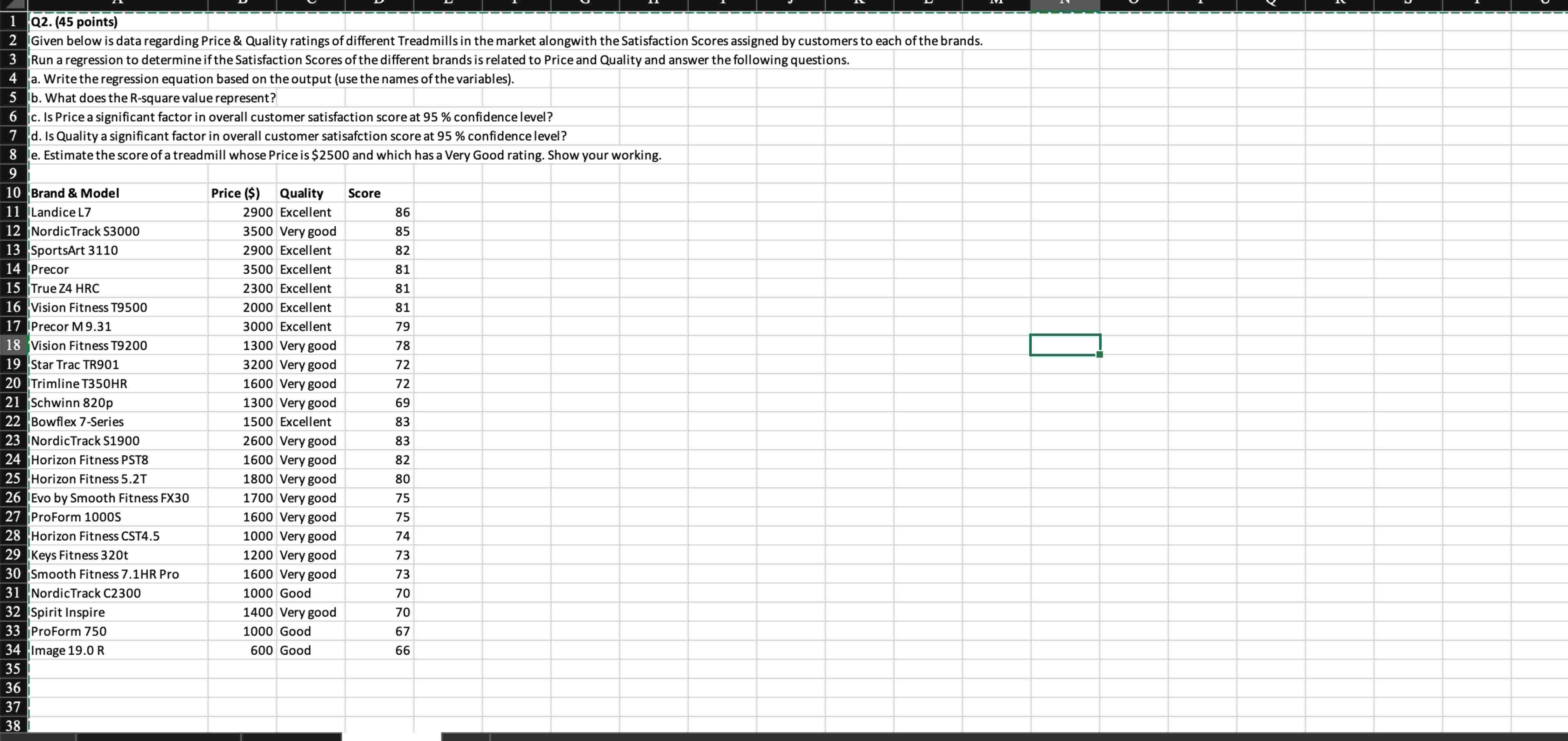 Q 2 . ( 4 5 points ) Given below is data